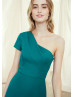 One Shoulder Green Crepe Slit Bridesmaid Dress